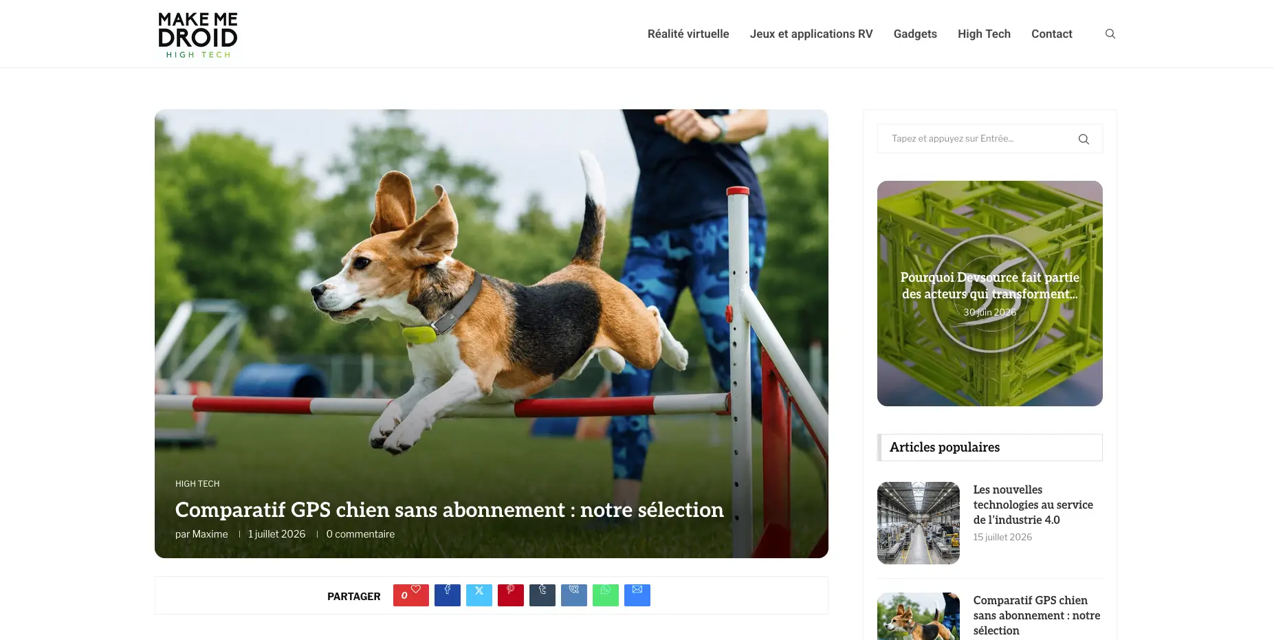 Article externe consacré à un comparatif de GPS pour chien