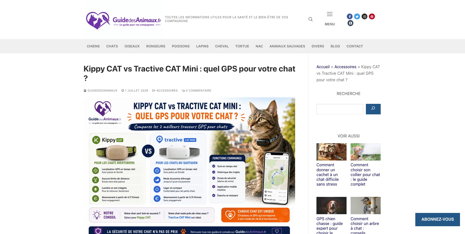 Article externe comparant Kippy CAT et Tractive CAT Mini