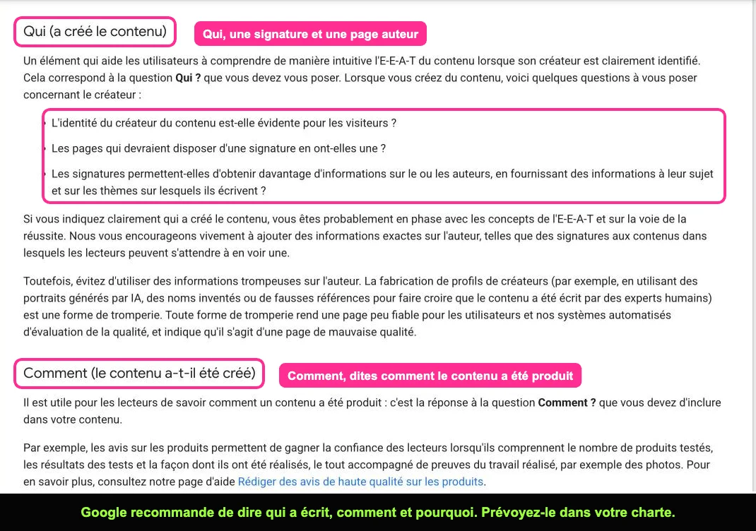 Documentation Google Search Central sur le contenu utile, section qui, comment et pourquoi
