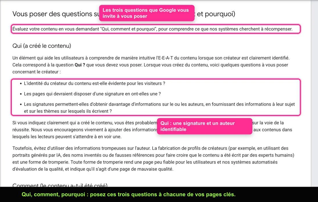 Documentation Google sur le contenu utile avec les questions qui, comment et pourquoi
