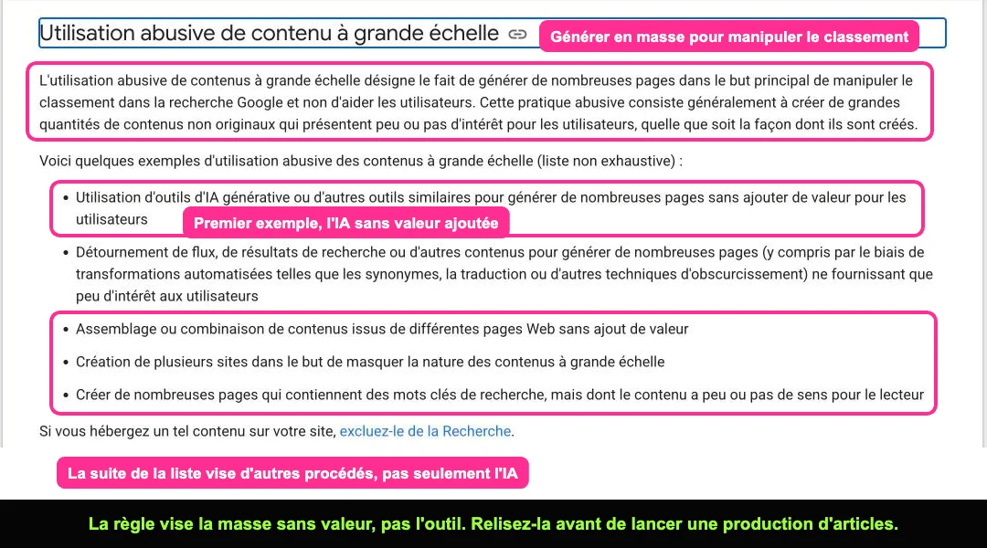 Règles anti-spam de Google, section sur l'utilisation abusive de contenu à grande échelle