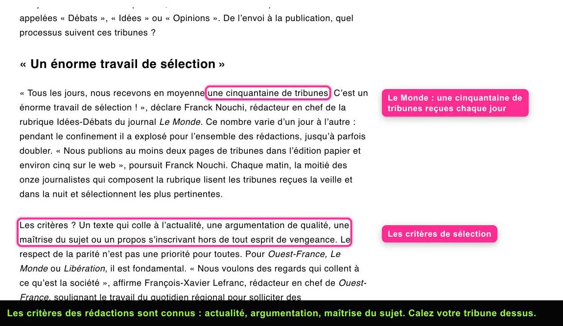 Extrait de La Revue des médias de l'INA sur la sélection des tribunes au Monde