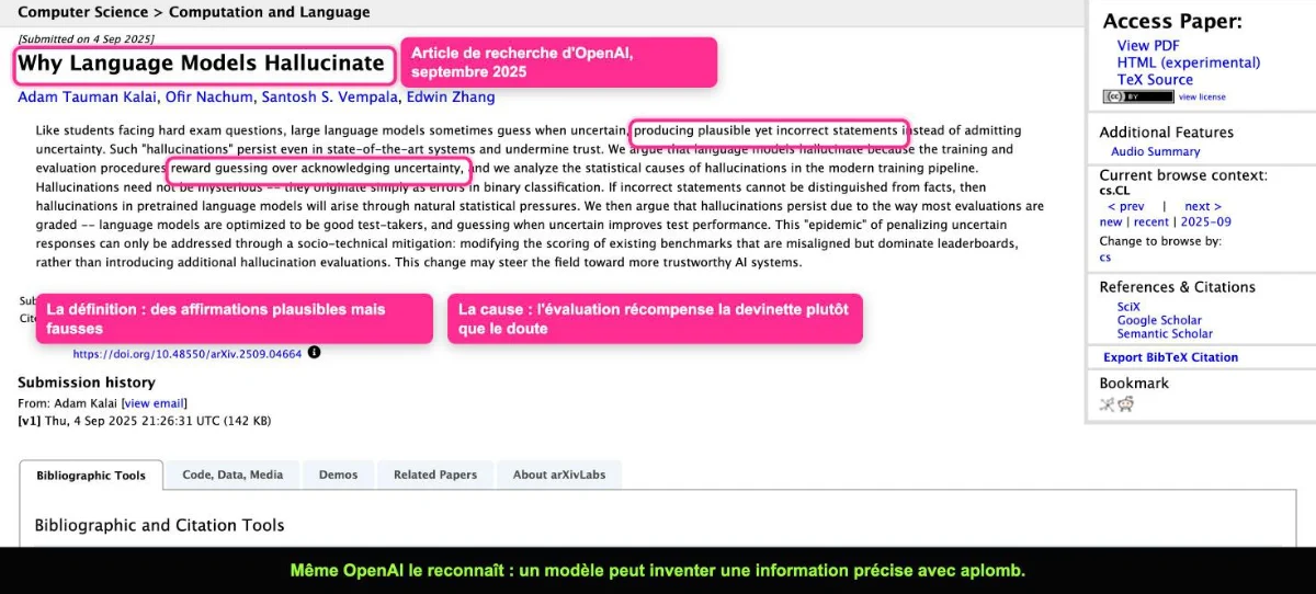 Article de recherche d'OpenAI définissant les hallucinations des modèles de langage